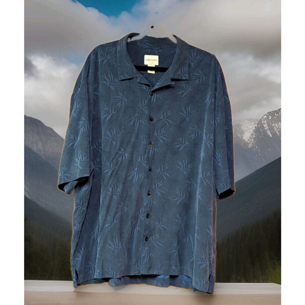 Joseph & Feiss Shirt Mens 3XL Big & Tall Blue Silk Leaf S/S Button-Up